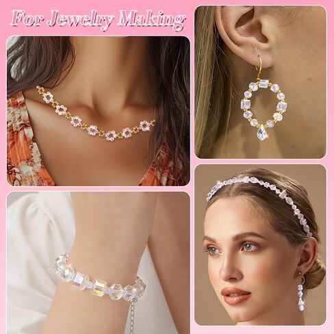 Zefy 2000+ Pcs Crystal Glass Beads for Jewelry Making, 24 Styles 3-15mm Assorted Faceted Craft Bead Kit for DIY Bracelet Necklace Earring Suncatcher (Clear AB Color) in Kuwait