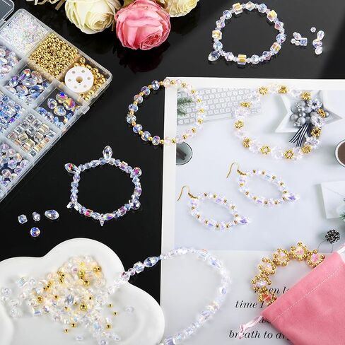 Zefy 2000+ Pcs Crystal Glass Beads for Jewelry Making, 24 Styles 3-15mm Assorted Faceted Craft Bead Kit for DIY Bracelet Necklace Earring Suncatcher (Clear AB Color) in Kuwait