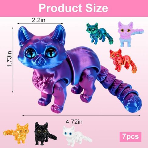 7Pcs 3D Printed cat, Stress Relief Desk Pets for Office and Classroom Focus, Made with PLA Material in Saudi Arabia