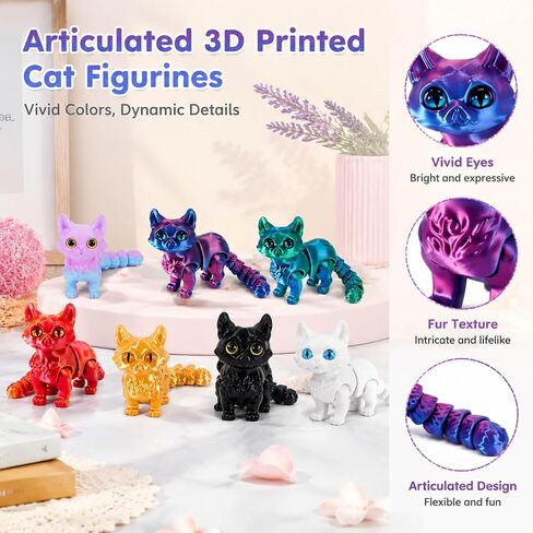 7Pcs 3D Printed cat, Stress Relief Desk Pets for Office and Classroom Focus, Made with PLA Material in Saudi Arabia