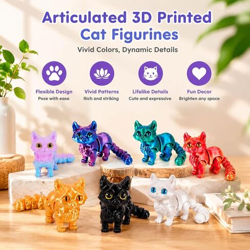 7Pcs 3D Printed cat, Stress Relief Desk Pets for Office and Classroom Focus, Made with PLA Material in Saudi Arabia
