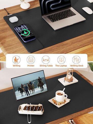 لوحة ماوس TopMade مع شحن لاسلكي 15 وات، سجادة مكتب جلدية كبيرة الحجم مقاس XXL، لوحة ماوس ألعاب مقاومة للماء، واقي وسادة مكتب المنزل والمكتب، لوحة مفاتيح الكمبيوتر، بساط الماوس لأجهزة MacBook، والكمبيوتر الشخصي، والكمبيوتر المحمول، أسود in Kuwait