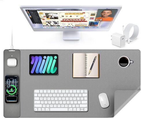 لوحة ماوس TopMade مع شحن لاسلكي 15 وات، سجادة مكتب جلدية كبيرة الحجم مقاس XXL، لوحة ماوس ألعاب مقاومة للماء، واقي وسادة مكتب المنزل والمكتب، لوحة مفاتيح الكمبيوتر، بساط الماوس لأجهزة MacBook، والكمبيوتر الشخصي، والكمبيوتر المحمول، أسود in Kuwait