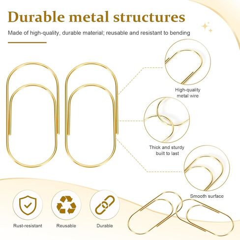 20 Pcs Jumbo Paper Clips 2 Inch (50mm), Large Gold Paperclips, Non-Skid Smooth Steel Wire, Oversized Wide Clips for Office School Planner Bookmarks in Saudi Arabia