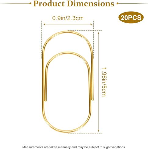 20 Pcs Jumbo Paper Clips 2 Inch (50mm), Large Gold Paperclips, Non-Skid Smooth Steel Wire, Oversized Wide Clips for Office School Planner Bookmarks in Saudi Arabia