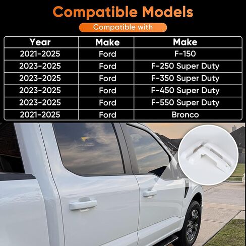 أغطية مقبض الباب متوافقة مع 2021-2025 Ford F150 Oxford White ABS غطاء مقبض الباب بدون ثقب مفتاح ذكي، بدون ثقب مفتاح للركاب in Kuwait