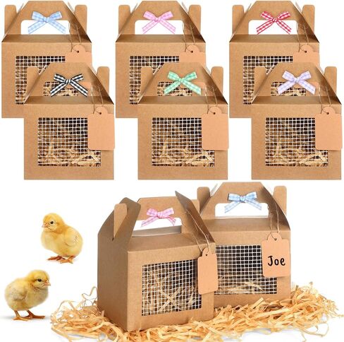 Adopt a Chick Party Favors Chicken Coop Party Favors Boxes Farm Animal Foldable Treat Goodie Bags with Raffia Bow Window Screen Tags Chicken Coop Supplies for Adopt Chick Farm Birthday Decor 12 Pcs in Kuwait