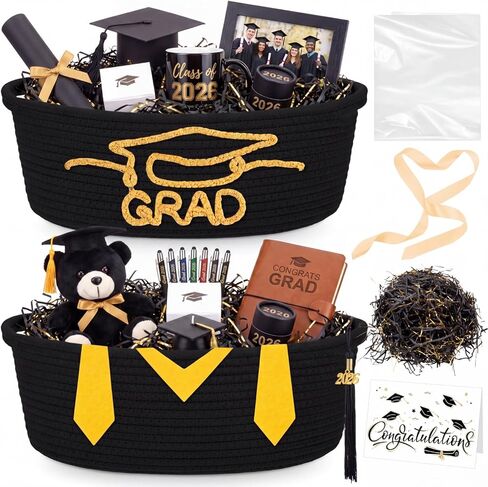 Colingmill 2 Pack 2026 Graduation Empty Gift Basket 14''x10''x5.5'' Woven Rope Basket Empty to Fill with Bag, Ribbon, Card, Tassel, DIY Congrat Gift for Class of 2026 Nurses Week in Kuwait