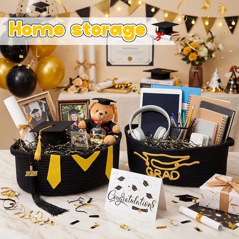Colingmill 2 Pack 2026 Graduation Empty Gift Basket 14''x10''x5.5'' Woven Rope Basket Empty to Fill with Bag, Ribbon, Card, Tassel, DIY Congrat Gift for Class of 2026 Nurses Week in Kuwait