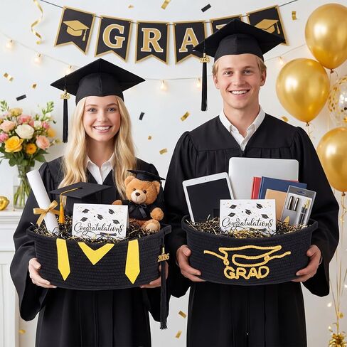 Colingmill 2 Pack 2026 Graduation Empty Gift Basket 14''x10''x5.5'' Woven Rope Basket Empty to Fill with Bag, Ribbon, Card, Tassel, DIY Congrat Gift for Class of 2026 Nurses Week in Kuwait