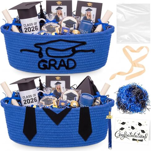 Colingmill 2 Pack 2026 Graduation Empty Gift Basket 14''x10''x5.5'' Woven Rope Basket Empty to Fill with Bag, Ribbon, Card, Tassel, DIY Congrat Gift for Class of 2026 Nurses Week in Kuwait