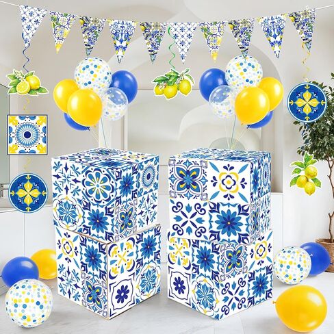 Renbuzhu 29 Pcs Lemon Amalfi Coast Party Decorations - Capri Blue Yellow Gift Boxes Decor for Mediterranean Bridal Birthday Baby Shower Favors in Saudi Arabia