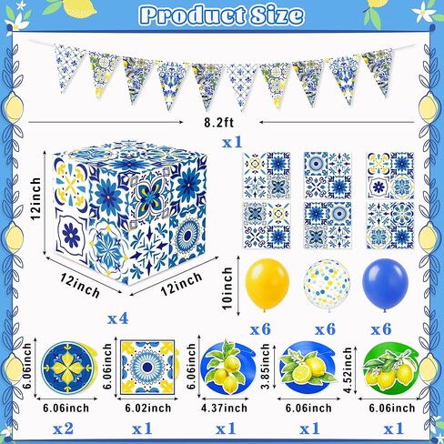 Renbuzhu 29 Pcs Lemon Amalfi Coast Party Decorations - Capri Blue Yellow Gift Boxes Decor for Mediterranean Bridal Birthday Baby Shower Favors in Saudi Arabia
