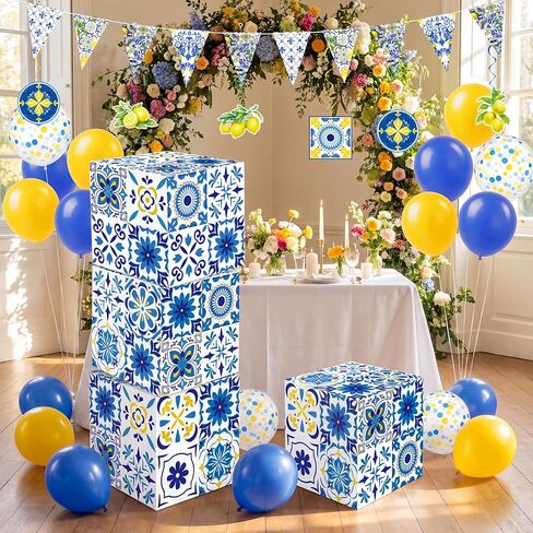 Renbuzhu 29 Pcs Lemon Amalfi Coast Party Decorations - Capri Blue Yellow Gift Boxes Decor for Mediterranean Bridal Birthday Baby Shower Favors in Saudi Arabia