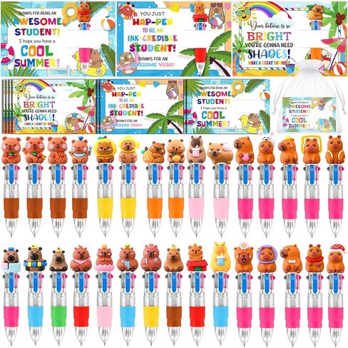Nosiny 30 Sets End of Year Students Gifts Bulk 4 in 1 Mini Multicolor Retractable Ballpoint Pens Set with Beach Theme Gift Cards for Graduation Party Favors Teacher Appreciation Presents (Summer) in Kuwait