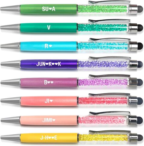 8PCS Kpop Bangtan Ballpoint Pen Set with Stylus Tips for Army, Black Ink Fan Pens with Engraved Names, Cute Brithday Party Gifts Office School Writing Supplies for Music Lovers in Kuwait