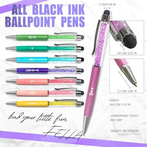 8PCS Kpop Bangtan Ballpoint Pen Set with Stylus Tips for Army, Black Ink Fan Pens with Engraved Names, Cute Brithday Party Gifts Office School Writing Supplies for Music Lovers in Kuwait