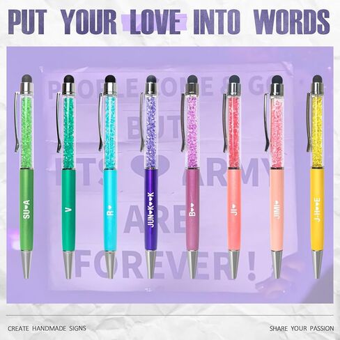 8PCS Kpop Bangtan Ballpoint Pen Set with Stylus Tips for Army, Black Ink Fan Pens with Engraved Names, Cute Brithday Party Gifts Office School Writing Supplies for Music Lovers in Kuwait