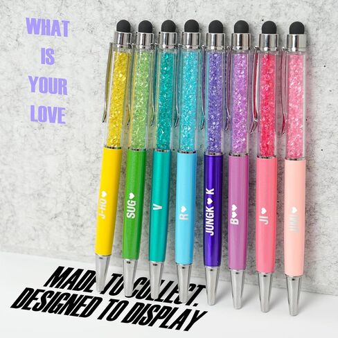 8PCS Kpop Bangtan Ballpoint Pen Set with Stylus Tips for Army, Black Ink Fan Pens with Engraved Names, Cute Brithday Party Gifts Office School Writing Supplies for Music Lovers in Kuwait