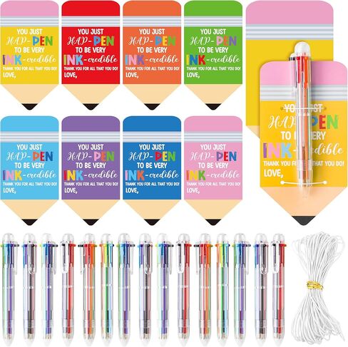 32 Set End of Year Student Gift, Retractable Ballpoint Pen and Pencil Shaped Card Set, 0.5mm 6-in-1 Multi color Ballpoint Pen Classroom Prizes School Supplies Children Gift Kids Party Favor in Kuwait