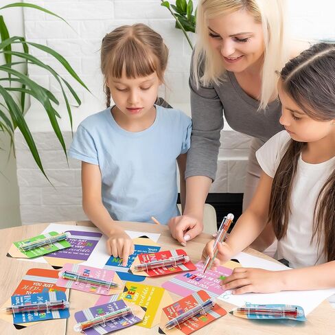 32 Set End of Year Student Gift, Retractable Ballpoint Pen and Pencil Shaped Card Set, 0.5mm 6-in-1 Multi color Ballpoint Pen Classroom Prizes School Supplies Children Gift Kids Party Favor in Kuwait