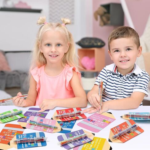 32 Set End of Year Student Gift, Retractable Ballpoint Pen and Pencil Shaped Card Set, 0.5mm 6-in-1 Multi color Ballpoint Pen Classroom Prizes School Supplies Children Gift Kids Party Favor in Kuwait
