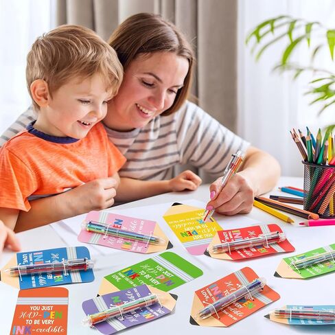 32 Set End of Year Student Gift, Retractable Ballpoint Pen and Pencil Shaped Card Set, 0.5mm 6-in-1 Multi color Ballpoint Pen Classroom Prizes School Supplies Children Gift Kids Party Favor in Kuwait