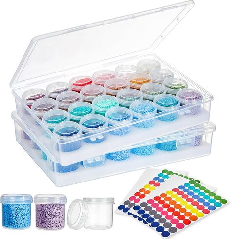 MOLEDINO 48 Slots Diamond Art Storage with 4cm Wide Mouth Jars and Foam Insert, Bead Organizer with Sticker Labels for Diamond Painting Beads (2 Pack) in Saudi Arabia