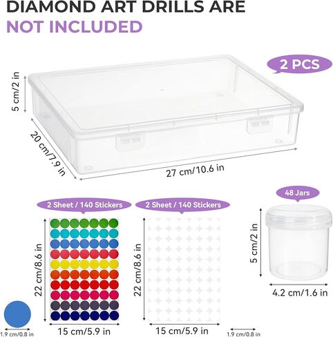 MOLEDINO 48 Slots Diamond Art Storage with 4cm Wide Mouth Jars and Foam Insert, Bead Organizer with Sticker Labels for Diamond Painting Beads (2 Pack) in Saudi Arabia