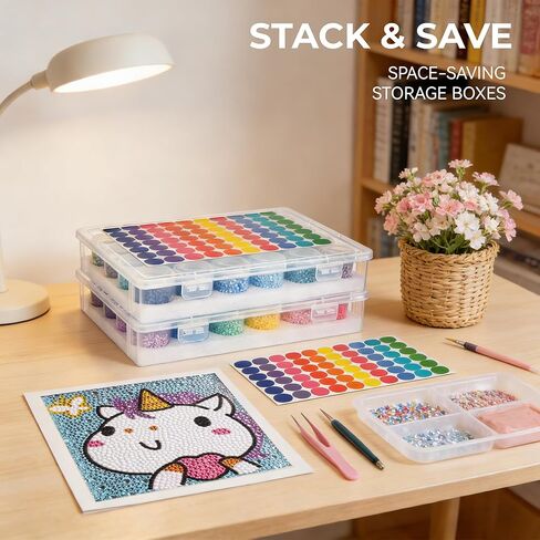 MOLEDINO 48 Slots Diamond Art Storage with 4cm Wide Mouth Jars and Foam Insert, Bead Organizer with Sticker Labels for Diamond Painting Beads (2 Pack) in Saudi Arabia