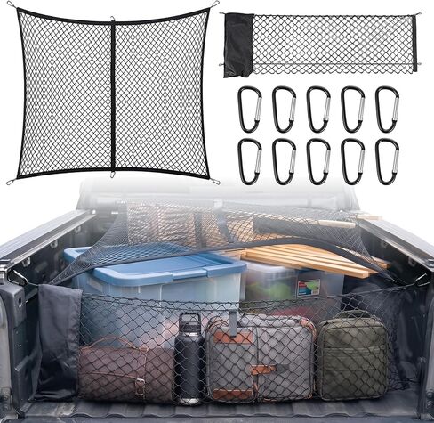 2Pack Cargo Net for Pickup Truck Bed - Envelope Truck Bed Net for GMC Sierra & Chevy Silverado 2013-Current & 4'x4' Stretches to 7'x7' Highly Elastic Cargo Net for All Trucks - with Duty Carabiners in Saudi Arabia