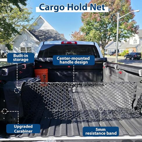 2Pack Cargo Net for Pickup Truck Bed - Envelope Truck Bed Net for GMC Sierra & Chevy Silverado 2013-Current & 4'x4' Stretches to 7'x7' Highly Elastic Cargo Net for All Trucks - with Duty Carabiners in Saudi Arabia