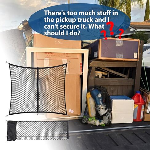 2Pack Cargo Net for Pickup Truck Bed - Envelope Truck Bed Net for GMC Sierra & Chevy Silverado 2013-Current & 4'x4' Stretches to 7'x7' Highly Elastic Cargo Net for All Trucks - with Duty Carabiners in Saudi Arabia
