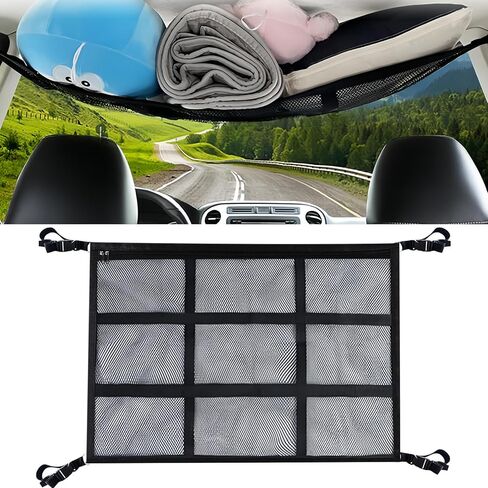Car Ceiling Cargo Net,35.4″x 25.6″Adjustable Buckle Car Ceiling Storage,Double Layer Interior Roof Cargo Net,Roof Mesh Camping Overlanding Gear Must Haves CargoNet,Universal for SUV,Van,Trucks,RV in Saudi Arabia