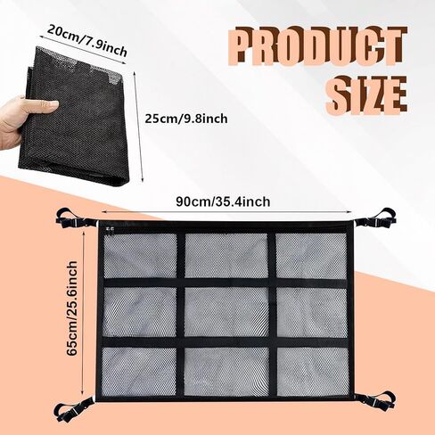 Car Ceiling Cargo Net,35.4″x 25.6″Adjustable Buckle Car Ceiling Storage,Double Layer Interior Roof Cargo Net,Roof Mesh Camping Overlanding Gear Must Haves CargoNet,Universal for SUV,Van,Trucks,RV in Saudi Arabia