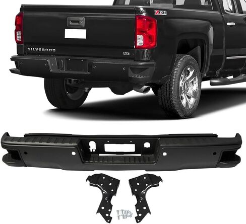 Rear Step Bumper Fit for 2014-2018 Chevy Silverado Sierra 1500,Black Back Bumper Assembly with Parking Sensor Holes in Kuwait