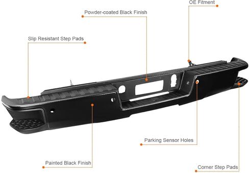 Rear Step Bumper Fit for 2014-2018 Chevy Silverado Sierra 1500,Black Back Bumper Assembly with Parking Sensor Holes in Kuwait