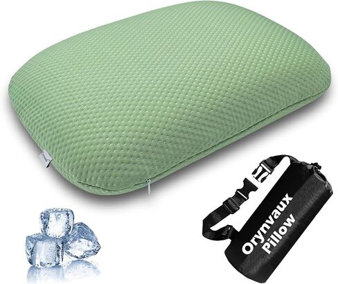 Cooling Camping Travel Memory Foam Pillow with Upgraded Triple Fiber Cooling Fabric, Small Pillow with Adjustable Buckle and Storage Bag for Travel, Camping, Car, Lumbar, Office, Quarry Grey in Saudi Arabia
