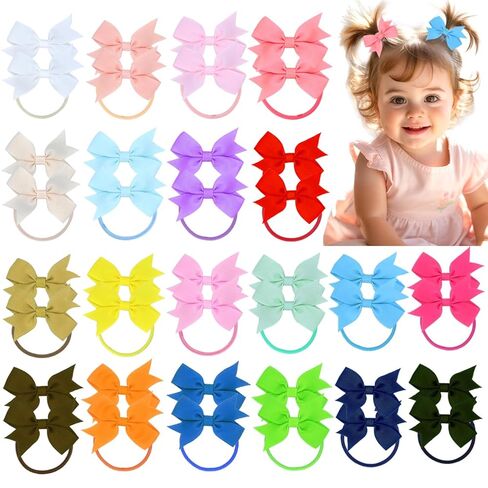 40Pcs Baby Hair Ties with Bows Elastic Ponytail Holders Toddler Hair Ties for Little Girls Infants Hair Accessories 2 Inches in Saudi Arabia