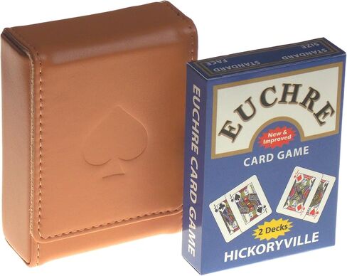 أوراق لعب هيكوريفيل يوكر - مجموعتان من أوراق اللعب في صندوق واحد مع حقيبة تخزين جلدية باللون البني الفاتح in Kuwait