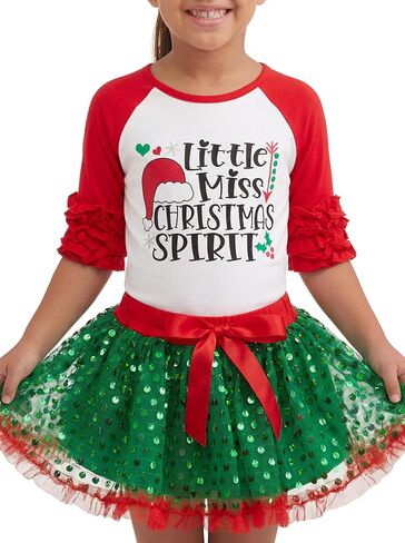 Girls 2 Piece Ruffled Sleeve Tulle Kids Toddler Skirt Set Dress Outfit in Kuwait