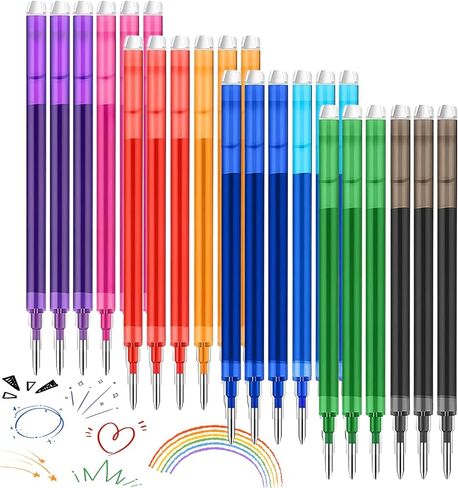 24 pcs 0.7 mm Erasable Gel Ink Pen Refills Compatible with FriXion Friction, Multicolor Replaceable Medium Fine Point Refills for Erasable Pens Smooth Writing Fast Dry for School Office, 8 Colors in Saudi Arabia