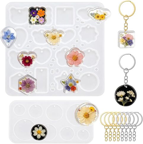 Keychain Resin Molds Silicone with Hole 24 Cavities Silicone Keychain Jewelry Making Kit Epoxy Resin Molds for Keychains Jewelry Pendant in Saudi Arabia