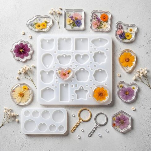 Keychain Resin Molds Silicone with Hole 24 Cavities Silicone Keychain Jewelry Making Kit Epoxy Resin Molds for Keychains Jewelry Pendant in Saudi Arabia