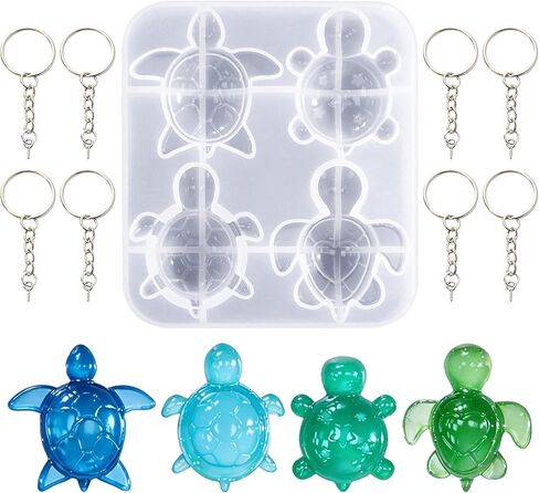 Mini Turtle Resin Molds, 4-Cavity Turtle Silicone Mold Sea Animal Keychain Molds Epoxy Resin Casting Molds with Key Rings for DIY Craft Keychain House Garden Dollhouse Micro Landscape Decor in Kuwait