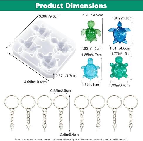 Mini Turtle Resin Molds, 4-Cavity Turtle Silicone Mold Sea Animal Keychain Molds Epoxy Resin Casting Molds with Key Rings for DIY Craft Keychain House Garden Dollhouse Micro Landscape Decor in Kuwait