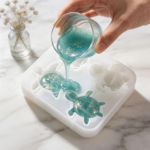 Mini Turtle Resin Molds, 4-Cavity Turtle Silicone Mold Sea Animal Keychain Molds Epoxy Resin Casting Molds with Key Rings for DIY Craft Keychain House Garden Dollhouse Micro Landscape Decor in Kuwait