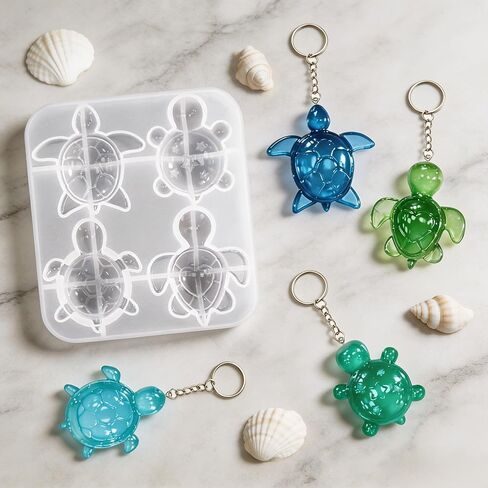 Mini Turtle Resin Molds, 4-Cavity Turtle Silicone Mold Sea Animal Keychain Molds Epoxy Resin Casting Molds with Key Rings for DIY Craft Keychain House Garden Dollhouse Micro Landscape Decor in Kuwait