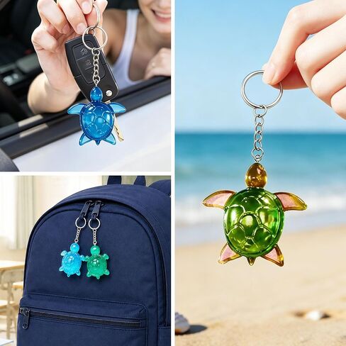 Mini Turtle Resin Molds, 4-Cavity Turtle Silicone Mold Sea Animal Keychain Molds Epoxy Resin Casting Molds with Key Rings for DIY Craft Keychain House Garden Dollhouse Micro Landscape Decor in Kuwait