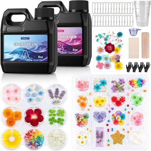 KISREL Epoxy Resin Kit, 16 oz Keychain Mold Resin Kit with Hole, 25-Cavity Resin Jewelry Molds for Beginners, Clear Epoxy Resin with Silicone Earring Molds Ideal for Making Keychains, Craft Works in Saudi Arabia